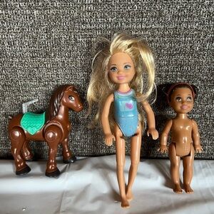 Barbie Lot of 3: Chelsea, On the Go Mini Pony, and Skipper‎ Babysitter Toddler